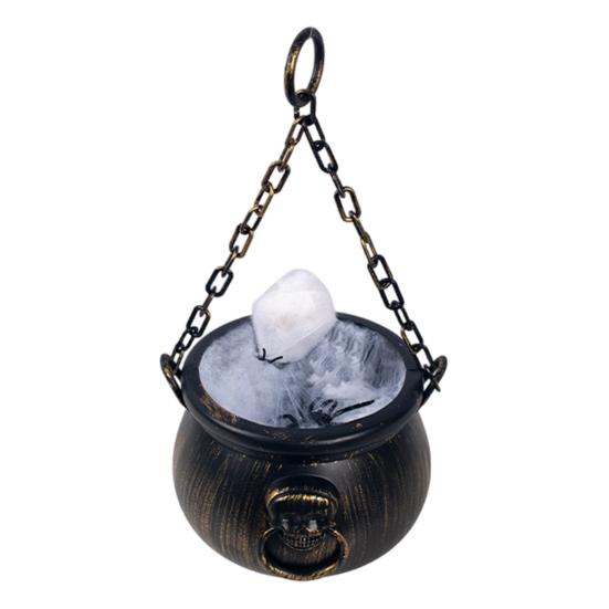 Portable Magic Pot Halloween Cauldron Decoration, Spooky Large Witch with Colorful LED Light, Black Plastic Candy Bowl for Trick or Treat, Party Decor