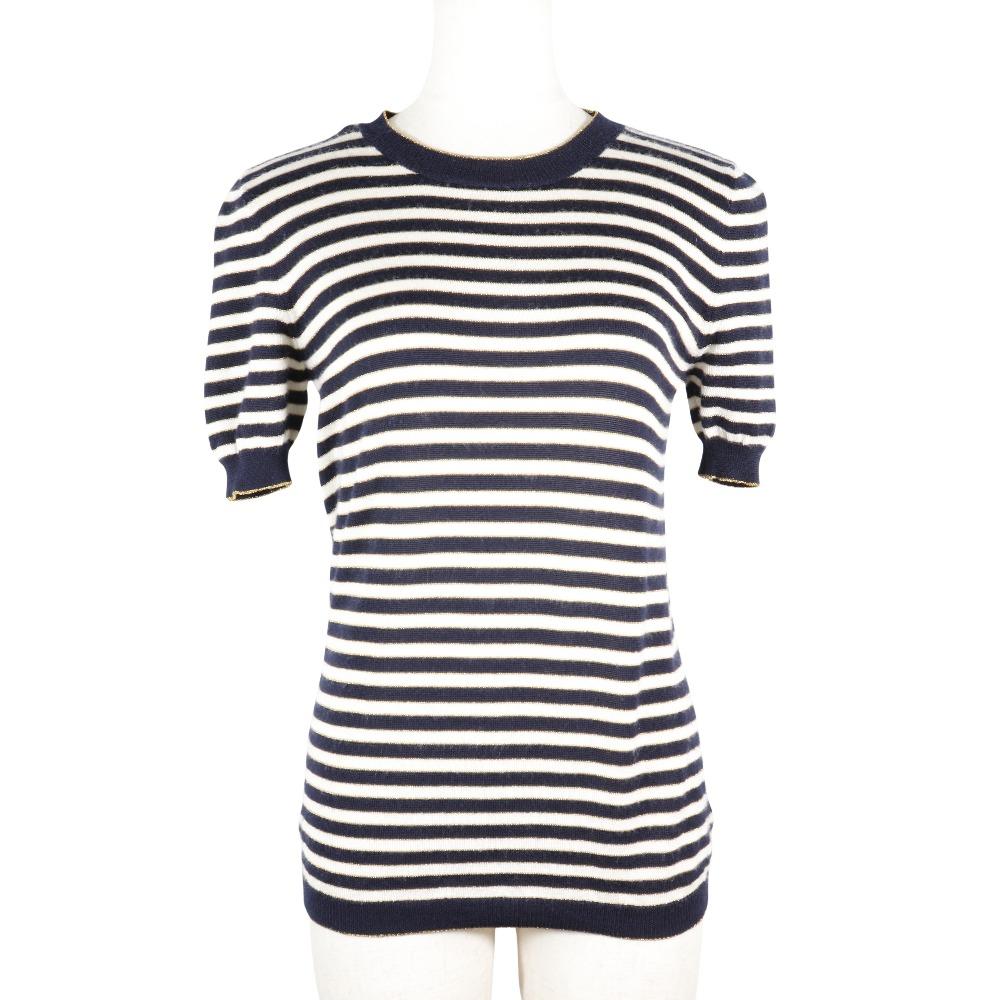 GUCCI Short sleeve knit 428050 border Navy / white cashmere/silk Women Used