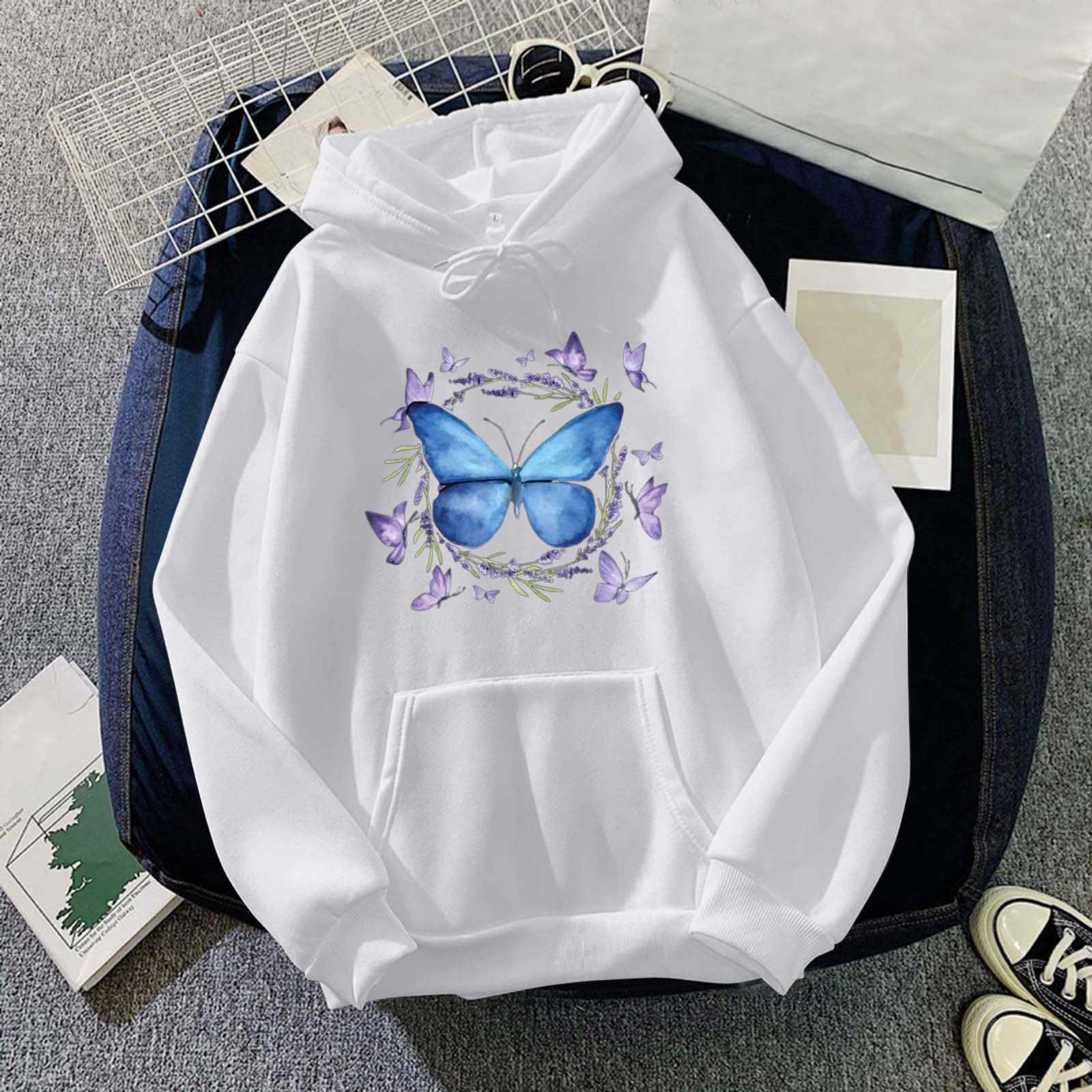 

Женская мода с принтом, утепленный свободный повседневный свитер с длинными рукавами и капюшоном L белый