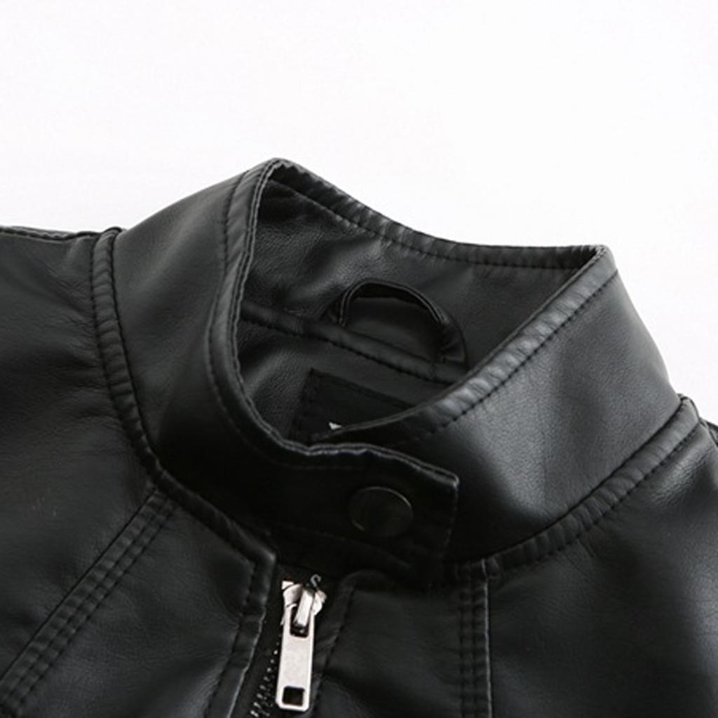 Women's Slim Leather Stand-Up Collar Zipper Stitching Solid Color Jacket