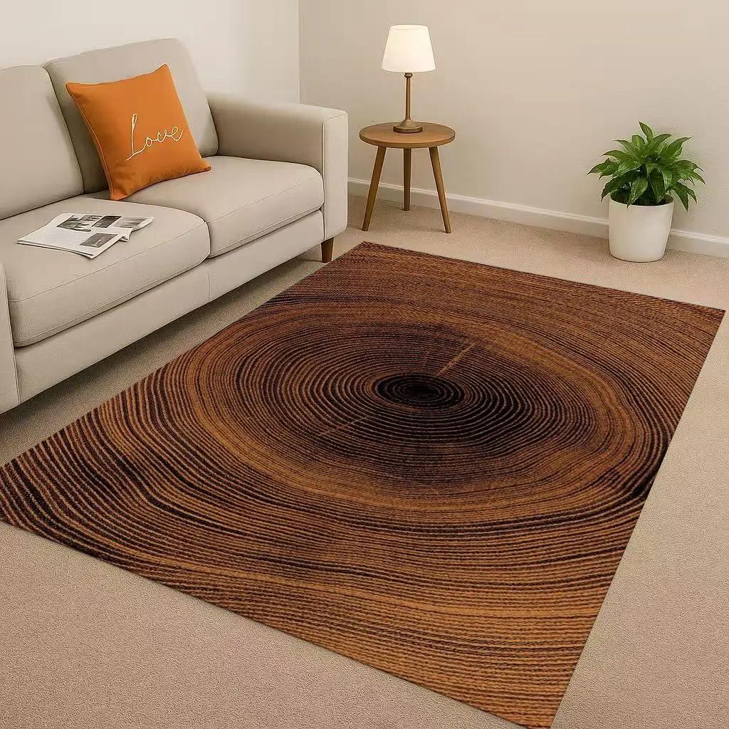 Classic Wood Grain Tree Growth Ring Brown Gray Living Room Non-Slip Area Rug Carpet For Bedroom Playroom Sofa,Home Decor Doormat