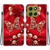 Handmade PU Leather Flip Case for Motorola Moto G86 Anti-Slip Shockproof Cover with Wrist Strap & Heart/Rose Cat Designs