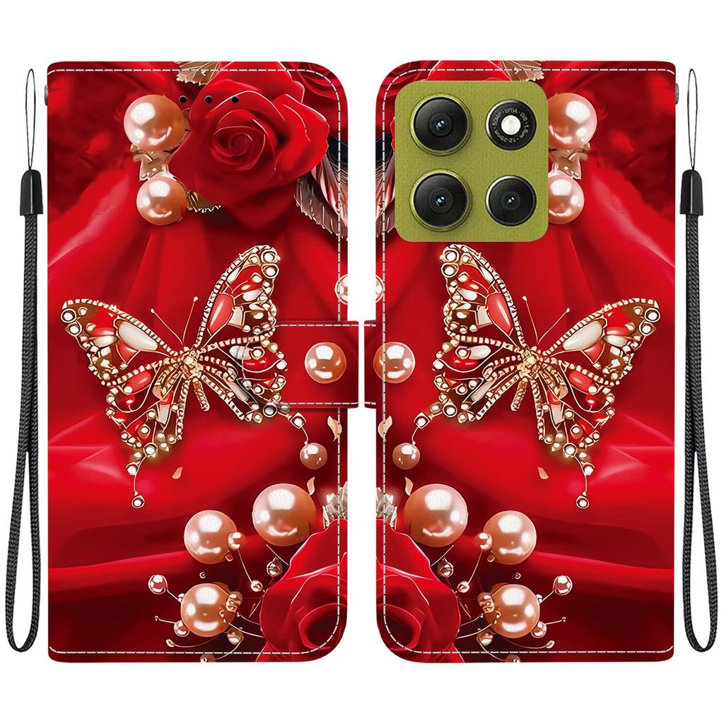 Handmade PU Leather Flip Case for Motorola Moto G86 Anti-Slip Shockproof Cover with Wrist Strap & Heart/Rose Cat Designs