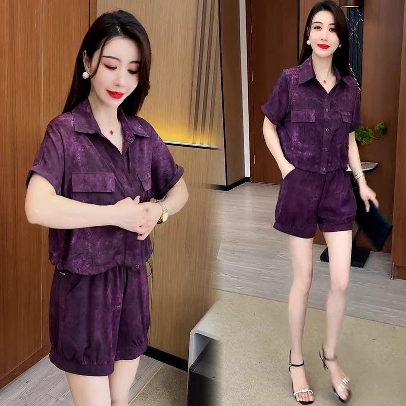 

2025 Chic Slimming Two-Piece Women s Summer Set - Short-Sleeve Top & Shorts 4XL (160-180 jin)
