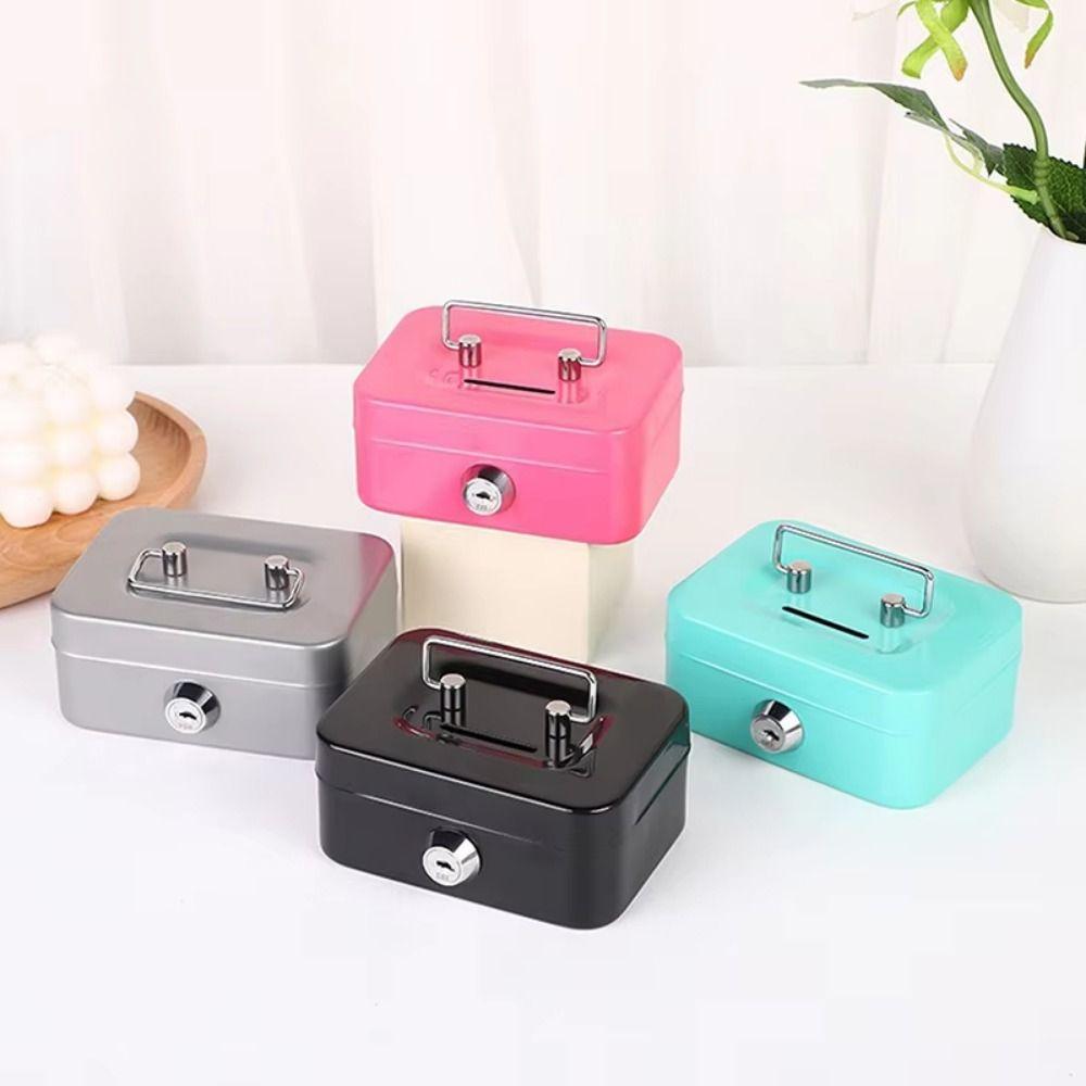 Creative Mini Lockable Cash Box Metal Sturdy Construction Money Safe Case with Handle Portable Lock Box for Adults