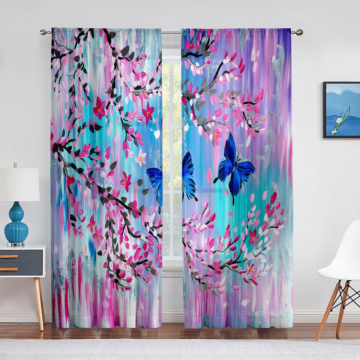 Весенний цветок красочные цветочные бабочки прозрачные занавески для гостиной вуаль — фото 3