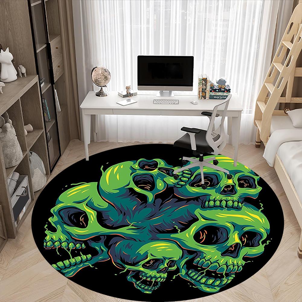 1pc Skull Heads Office Round Area Rug, Indoor Mat Suitable For Office, Under Office Chairs Bedroom Living Room Home Decor, Room Deco