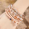 Bohemian Multi Layer Stackable Bracelet Fresh Sweet Style Handmade Beaded Pink Metal Chain Bracelet Jewelry For Women