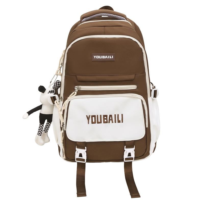 Women Contrast Color Stitching Backpack High School Students Schoolbag Men Large Capacity Backpack