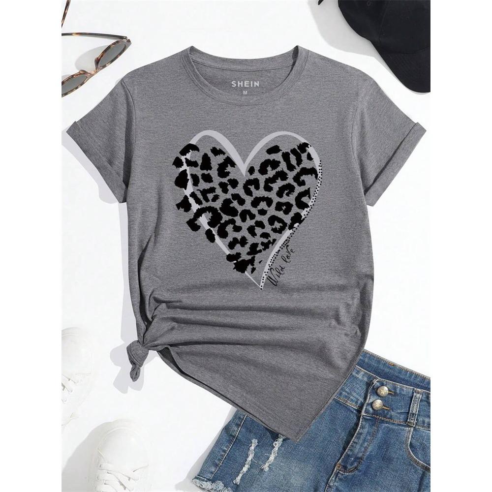 Urban Fashion Women's Leopard-print Short-sleeved Top Summer Daily Casual Women's Crew-neck T-shirt Outdoor Street Elegant Top