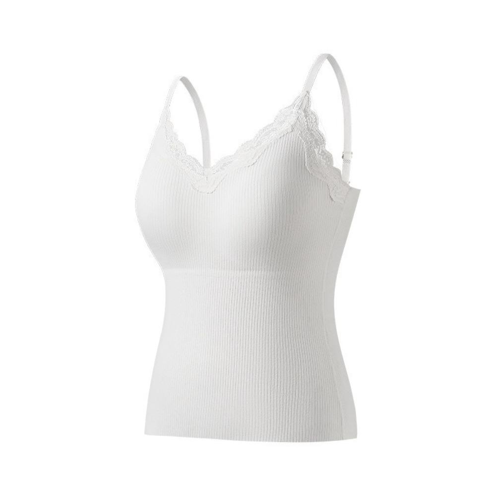 

V Neck Women Thermal Underwear Lace Winter Thermal Camisole Seamless Bottoming Shirts Female M білий