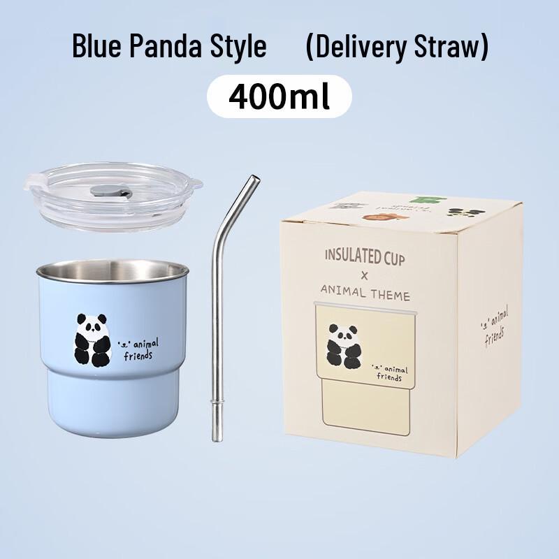 

Cartoon Blue Panda Stainless Steel Straw Coffee Cup Set