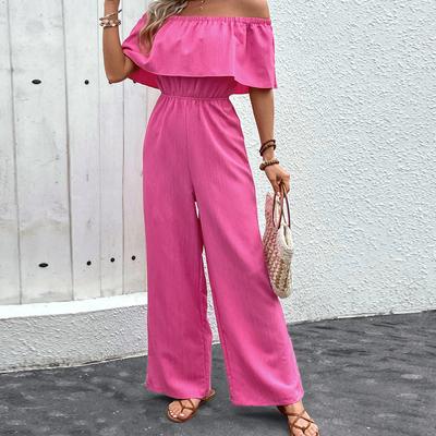 Sommer Jumpsuit Weite Beinhose One Shoulder Einfarbig Jumpsuit Damen Jumpsuit
