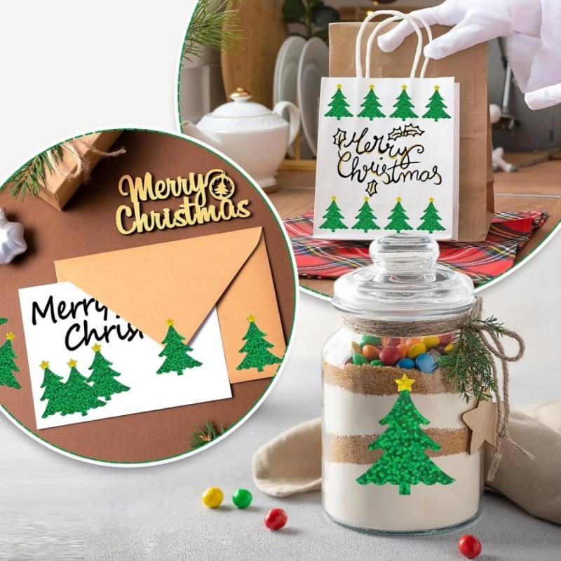 500pcs Christmas Tree Stickers Cartoon Laser Party Gift Packaging Box Bag Decoration Envelope Sealing Stickers Labels