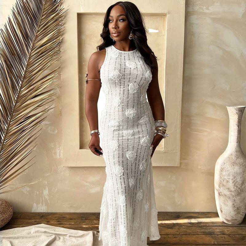 

Cy901744 Fashion New Fashion Sexy Sleeveless Shoelace Dress Pure Color Long Dress White S