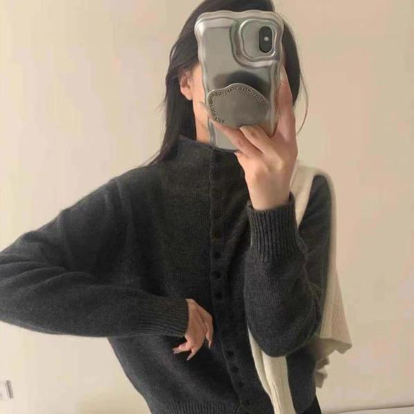 Soft Comfortable Stand-Up Collar Sweater Cardigan Women Simple Single Breasted Cardigans Coat Autumn Solid Knitted Outerwear