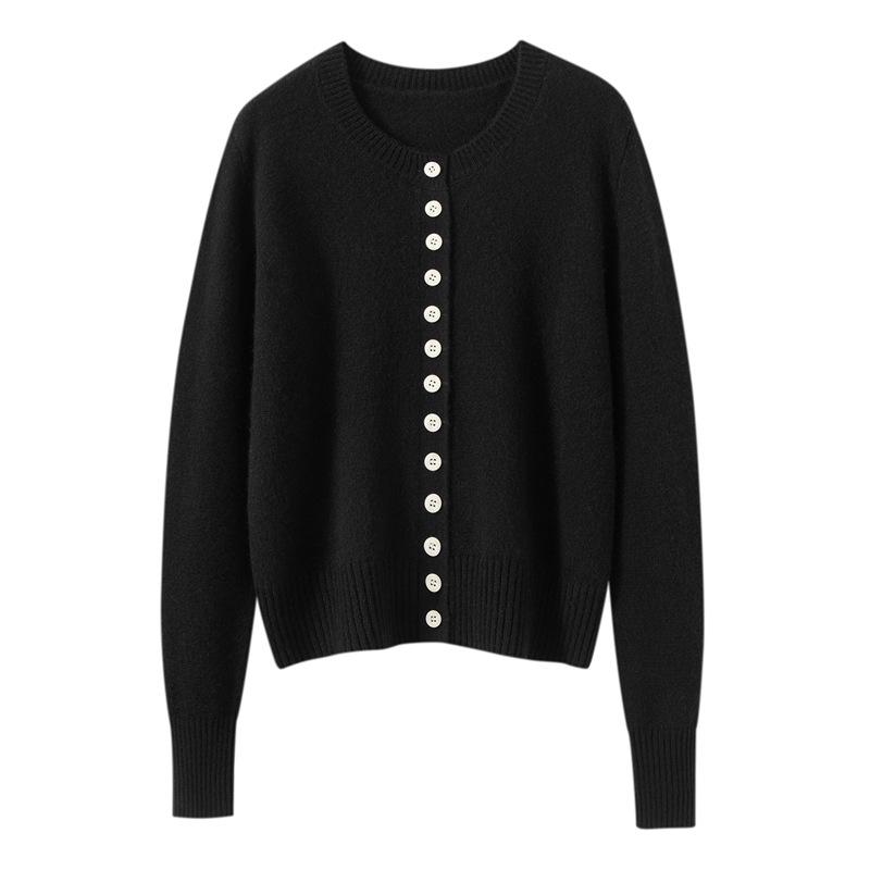 Cashmere Women's Round Neck Cardigan - 2026 Autumn/Winter, Single-Breasted, Solid Color, Versatile, Warm Outerwear.