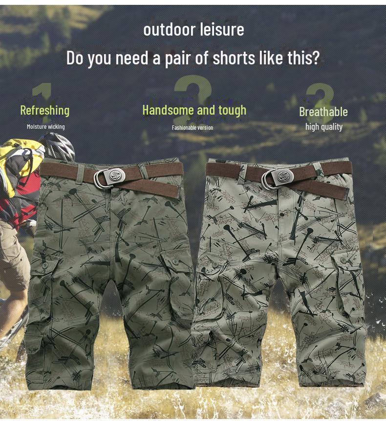 Ανδρικά Καλοκαιρινά Casual Φαρδιά Σορτς Εργασίας με Μοτίβο Παραλλαγής και Πολλαπλές Τσέπες