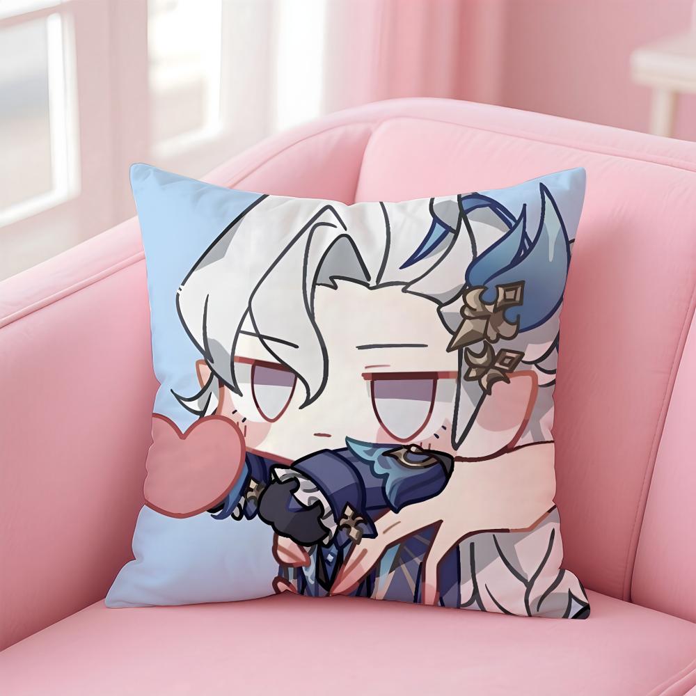 Popular Genshin Impact NNeuvillette Cushion Cover Pillowcase Short Plush Invisible zipper Room Sofa Cushion Cover
