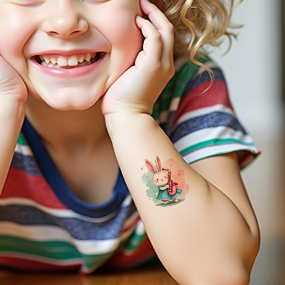 54pcs Temporary Tattoo Animal Musicians Cartoon Instrument Characters Temporary Tattoo Stickers For Children Cheeks Boys