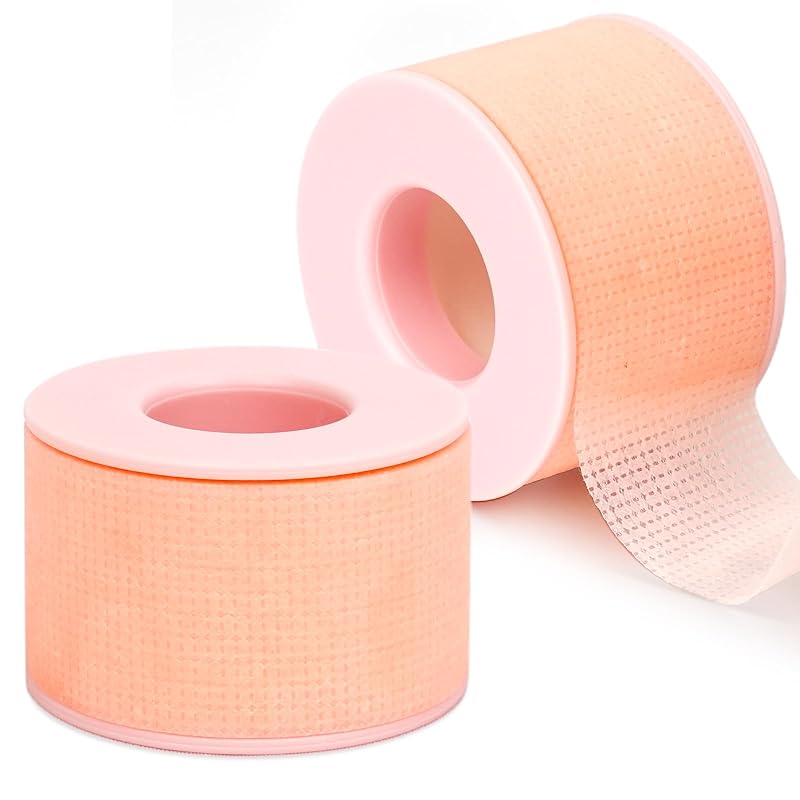 EMEDA Lash Tape for Eyelash Extensions - Silicone Gel Eyelash Tape for Sensitive Skin Easy Tear Microporous Breathable Make Up Lash Tape Waterproof 2 Rolls Pink 0.98in*4yd