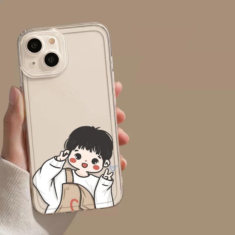 

Забавные Милые Девушка Парень Пара Парные Чехлы для Телефона Для iPhone 16 13 15 14 12 11 Pro Max 13Mini SE3 7 8 14 Plus Чехлы Ракушки для Влюбленных iPhone 16Plus