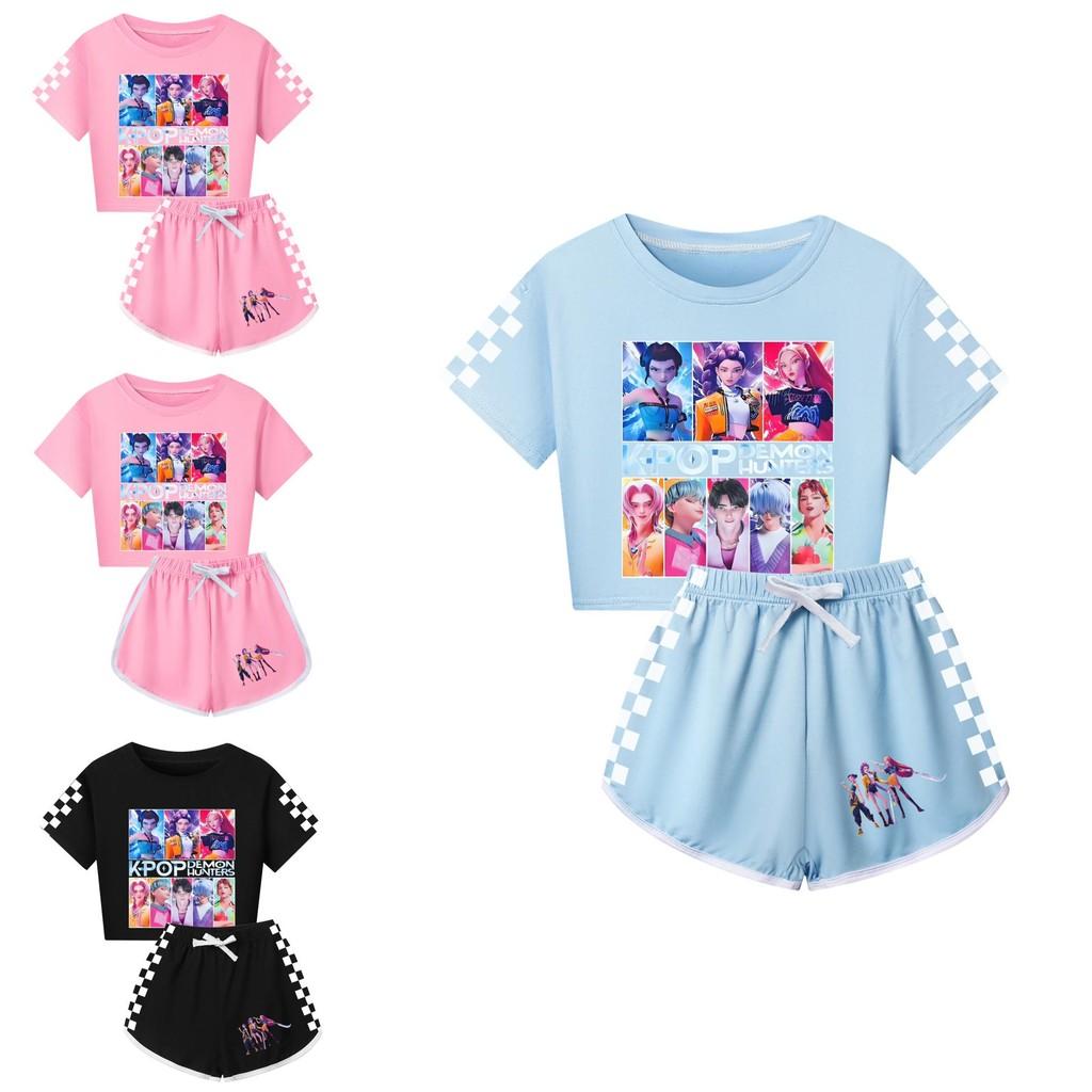 Padrão Caçadores de Demônios Kpop Conjunto de Pijama de Manga Curta e Shorts para Crianças e Adultos