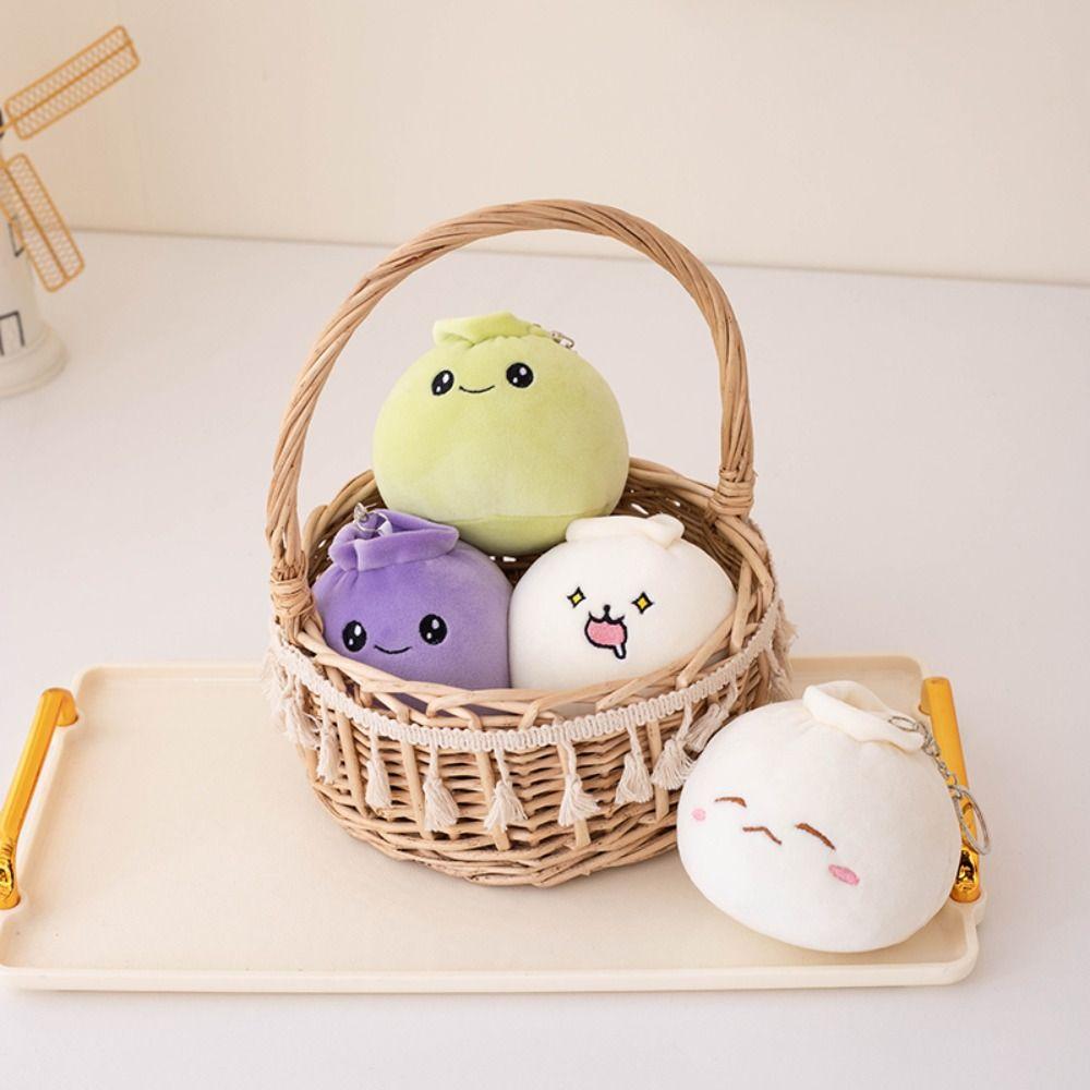 Muñecos de Peluche Juguetones Porta llaves de Peluche Rice Bao Llavero de Bollo Relleno al Vapor de Animación Llavero de Pequeños Dumplings de Peluche Muñeca Colgante