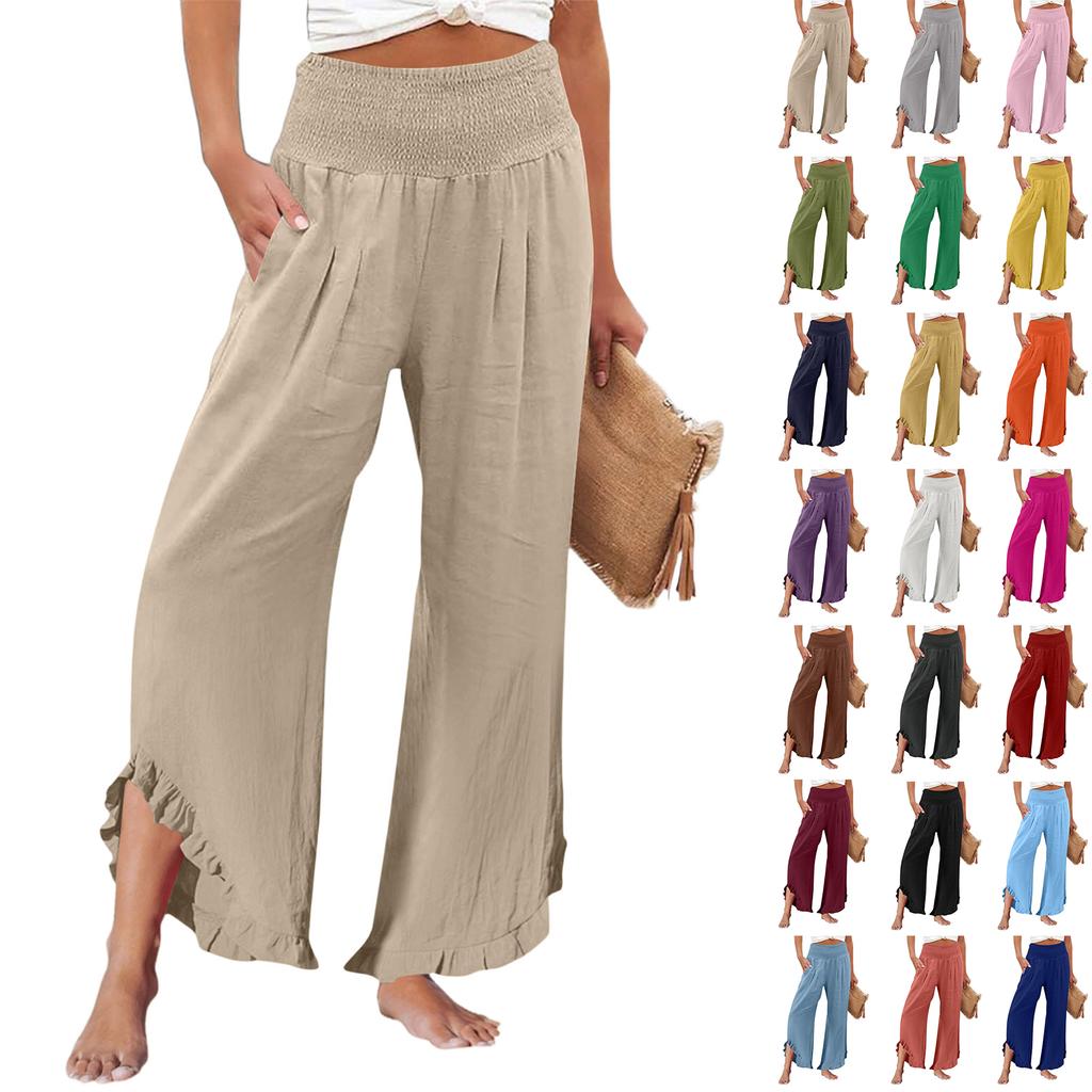 Womens Palazzo Pants Summer Casual Flowy Wide Leg Trousers Beach Travel Vacation Outfits