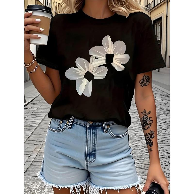 

Women s Fashion T-shirt - Floral Creative Design Pattern Printed Short Sleeve, European Size 4xL