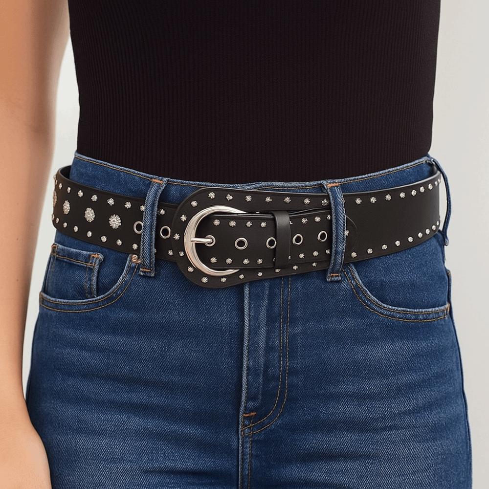 PU Leather Women's Waist Belt Studded Design Dress Jeans Waistband  Jeans Accessory