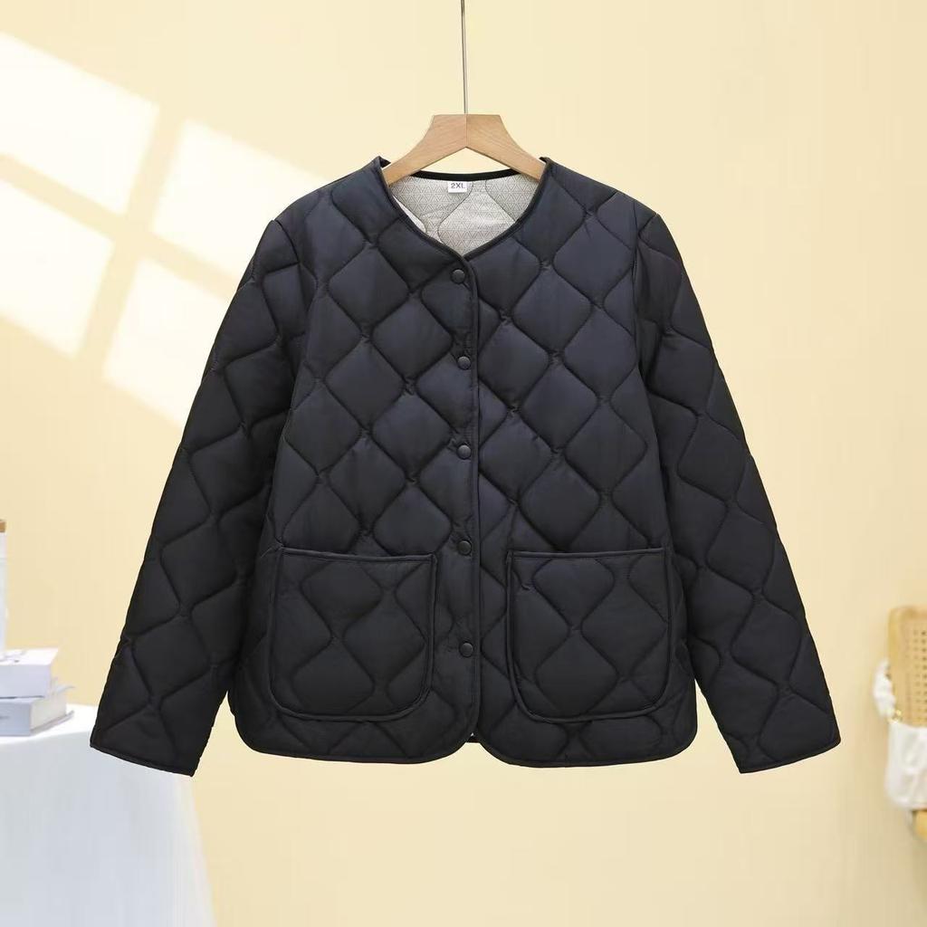 Women's Long Sleeve Padded Inner Coat V Neck Solid Color Casual Warm Short Quilted Jacket