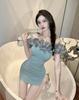 Flower one-word shoulder sexy off-the-shoulder slim-fit hip-wrapped threaded knitted dress pleated primer skirt women's autumn and winter design