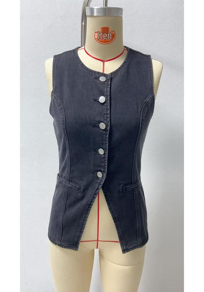 European & American Retro Sleeveless Denim Jacket for Women