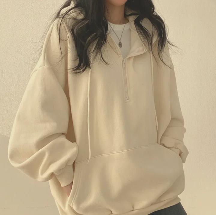 Sudadera Coreana Oversize para Mujer con Cremallera - Primavera/Otoño/Invierno, Felpa Plus, Tendencia 2022