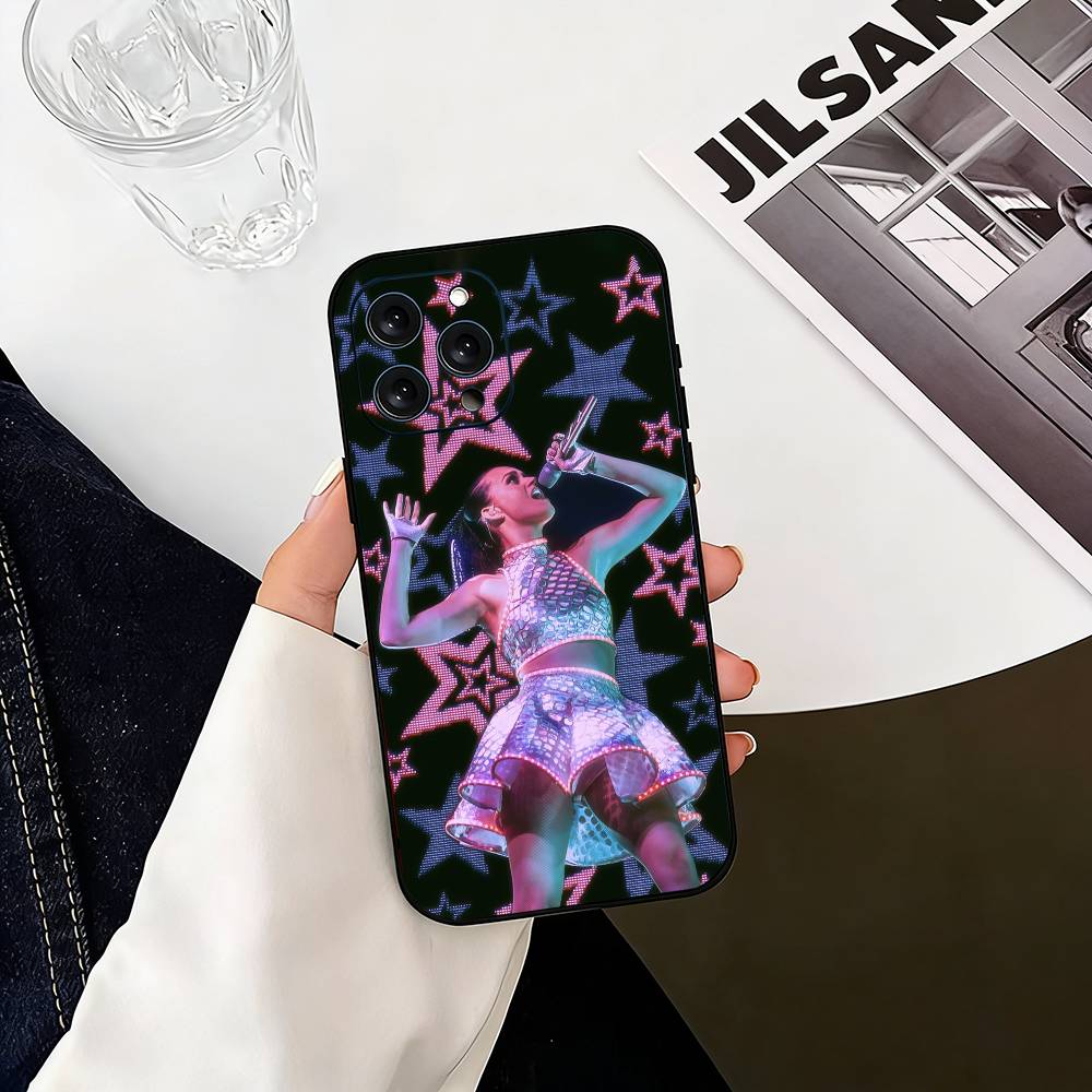 K-Katy Perry Singer Phone Case For iPhone 17,16,15,14,13,12,11 Plus,Pro Max,XS,Soft Silicone Black Cover