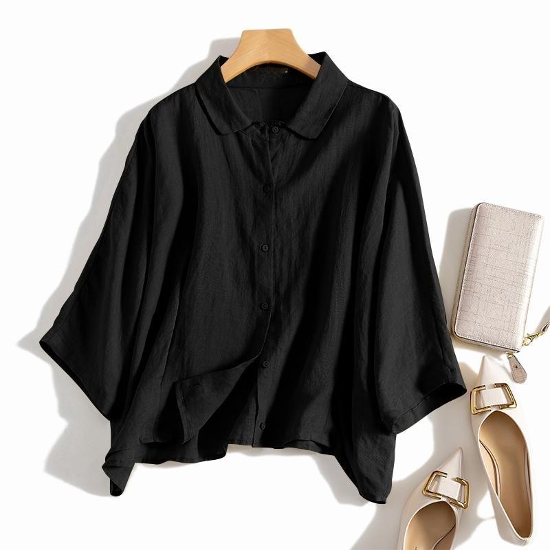 Moda Estiva Camicia con Collo a Lapel Donna Elegante Blusa a Maniche 3/4 Lavoro Bottoni Camicie Lunghe Tunica Donna Casual Ampia Bluse