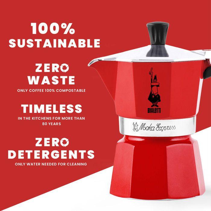 Italian Coffee Maker - BIALETTI - Moka Express - All Stovetops Except Induction - 6 Cups - 300 Ml - Red