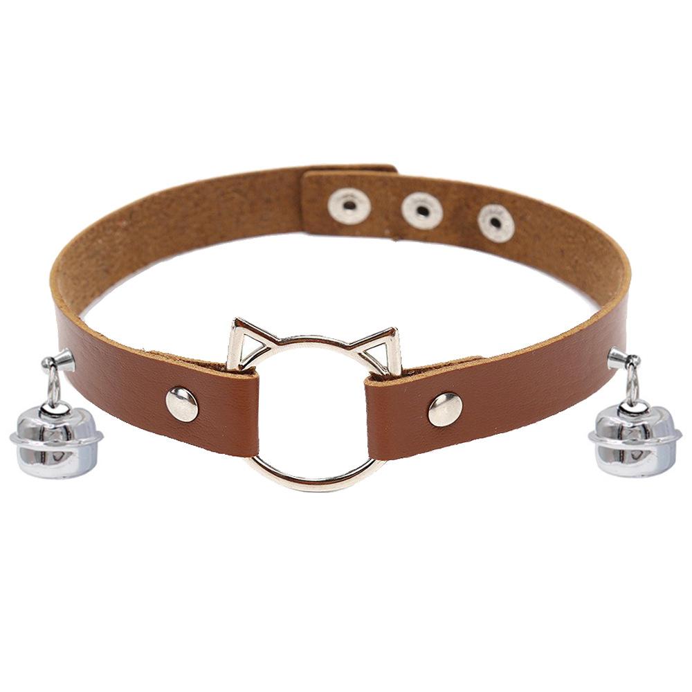 Eco-friendly PU Leather European and American Cartoon Cat Head Bell Collar Dark Punk Wind Choker Necklace Necklace Female