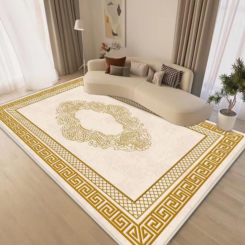 Zlatý koberec v čínském stylu Obývací pokoj Luxusní dekorace Ložnice Nadýchaná měkká podložka na podlahu Salonek Noční stolek Pratelný Protiskluzový koberec Domov