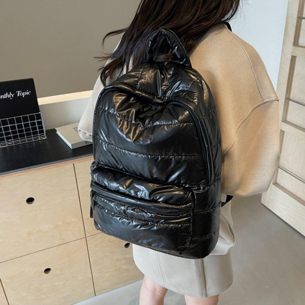 

Стеганый рюкзак из нейлона, плиссированный, школьный рюкзак, универсальный, космический, хлопковый, для подростков чёрный