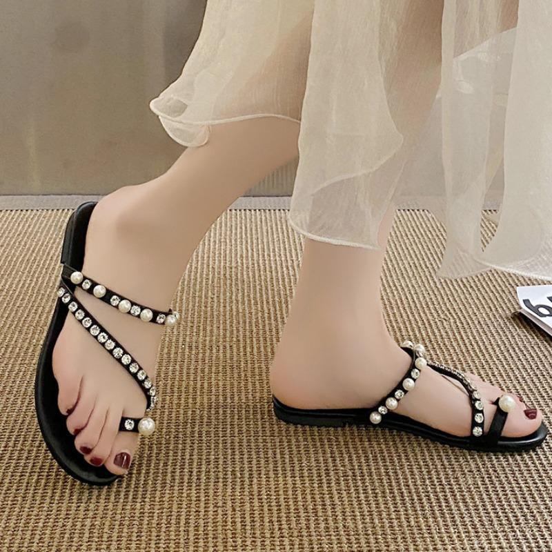 2024 Νέα Μόδα Γυναικείες Παντόφλες Καλοκαίρι Μονόχρωμες Εξωτερικού Χώρου Κρυστάλλινες Χάντρες Τετράγωνη Ρίζα Ανοιχτά Δάχτυλα Γυναικεία Παπούτσιαάνετα