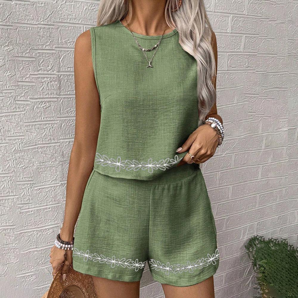 

Summer 2025 Sleeveless Embroidered Vest & Skirt Set for Women - Chic European & American Style Large