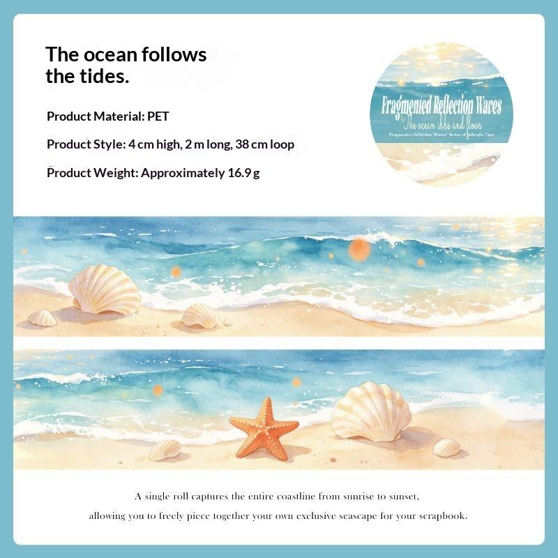 Ocean Wave Decorative Tape Pet Masking Tape Self-Adhesive Waterproof Sticker For Journal Scrapbook Diy Craft Decoration