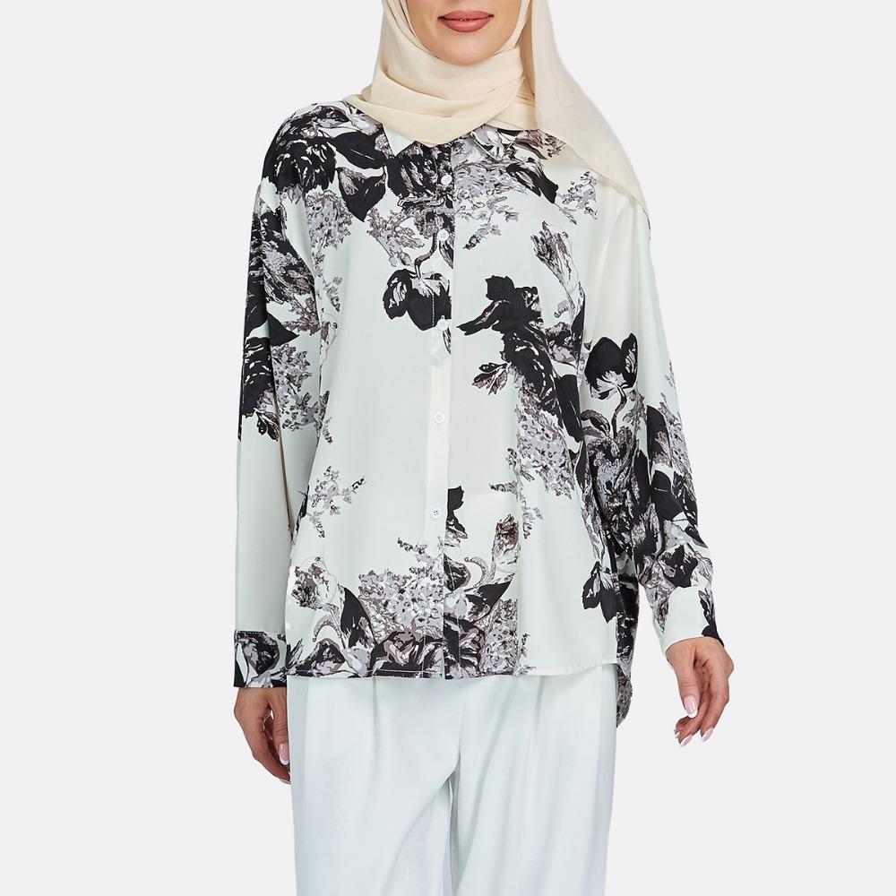 

2025 New Lapel Shirt Retro Simple Printed Long Sleeve Satin Shirt for Women S чорний