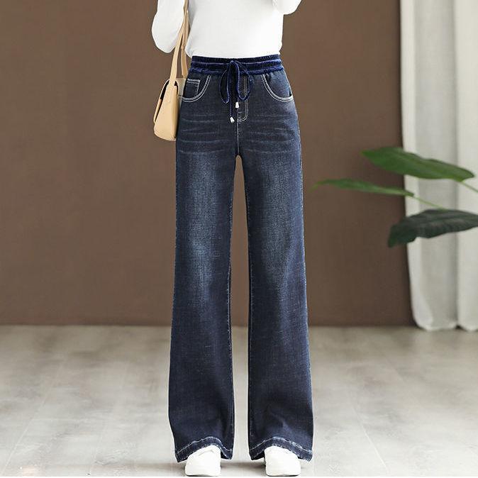 

Весенние и осенние женские свободные джинсовые брюки с эластичной резинкой на талии 29 темно-синий