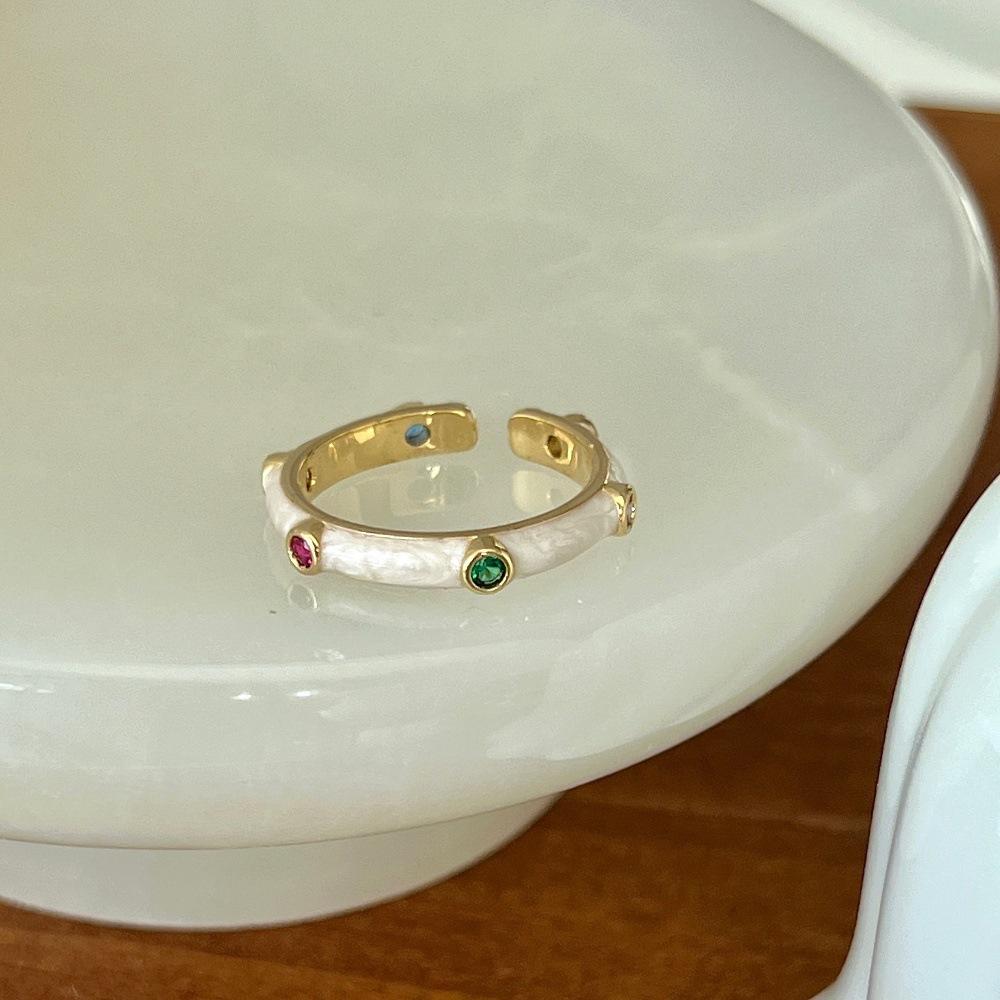Unique rainbow pink diamond row diamond ring index finger ring plain ring enamel ring tide new product