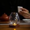 Glass Candle Holder Wooden Base Metal Floral Branch Decorative Tealight Lantern Home Tea Table Desktop Ornament Unique Gift Idea