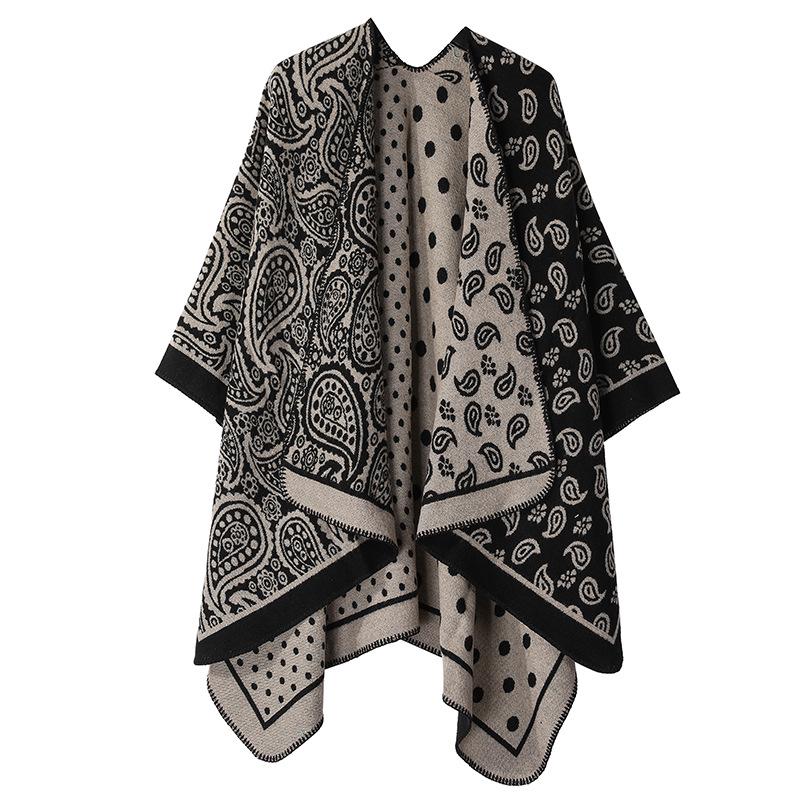 Autumn/Winter Double-Sided Slit Shawl - Leopard Print & Polka Dot Warm Cloak for Women