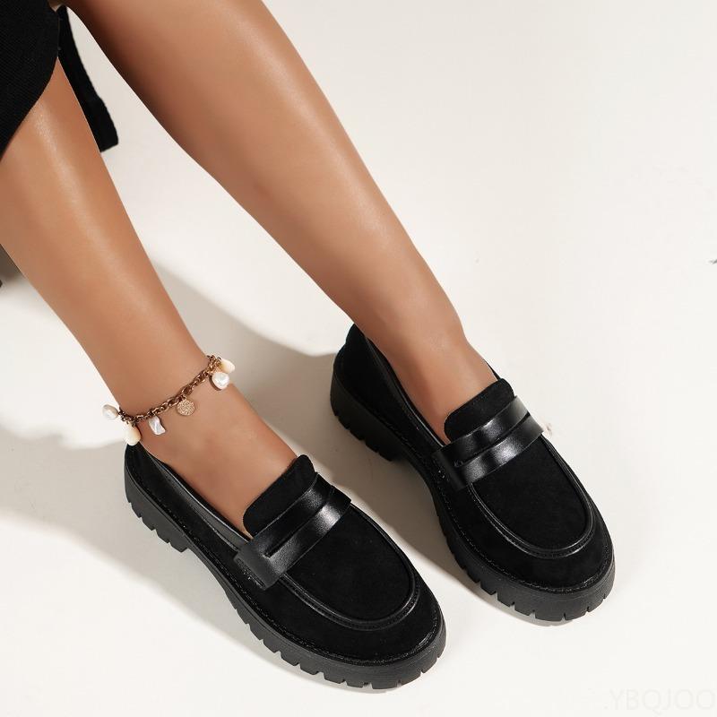 Fashion Black Small Leather Shoes Versatile Thick Sole Single Shoe for Spring Autumn Casual, Simple and Comfortable Women's Shoes